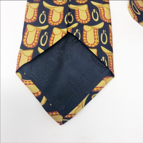 Gucci Red Blue Gold Geometric Horsebit Silk Tie - Picture 4 of 6